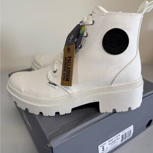Palladium Womens 8 Pallabase Twill Platform Boots Star White 96907-116-M New